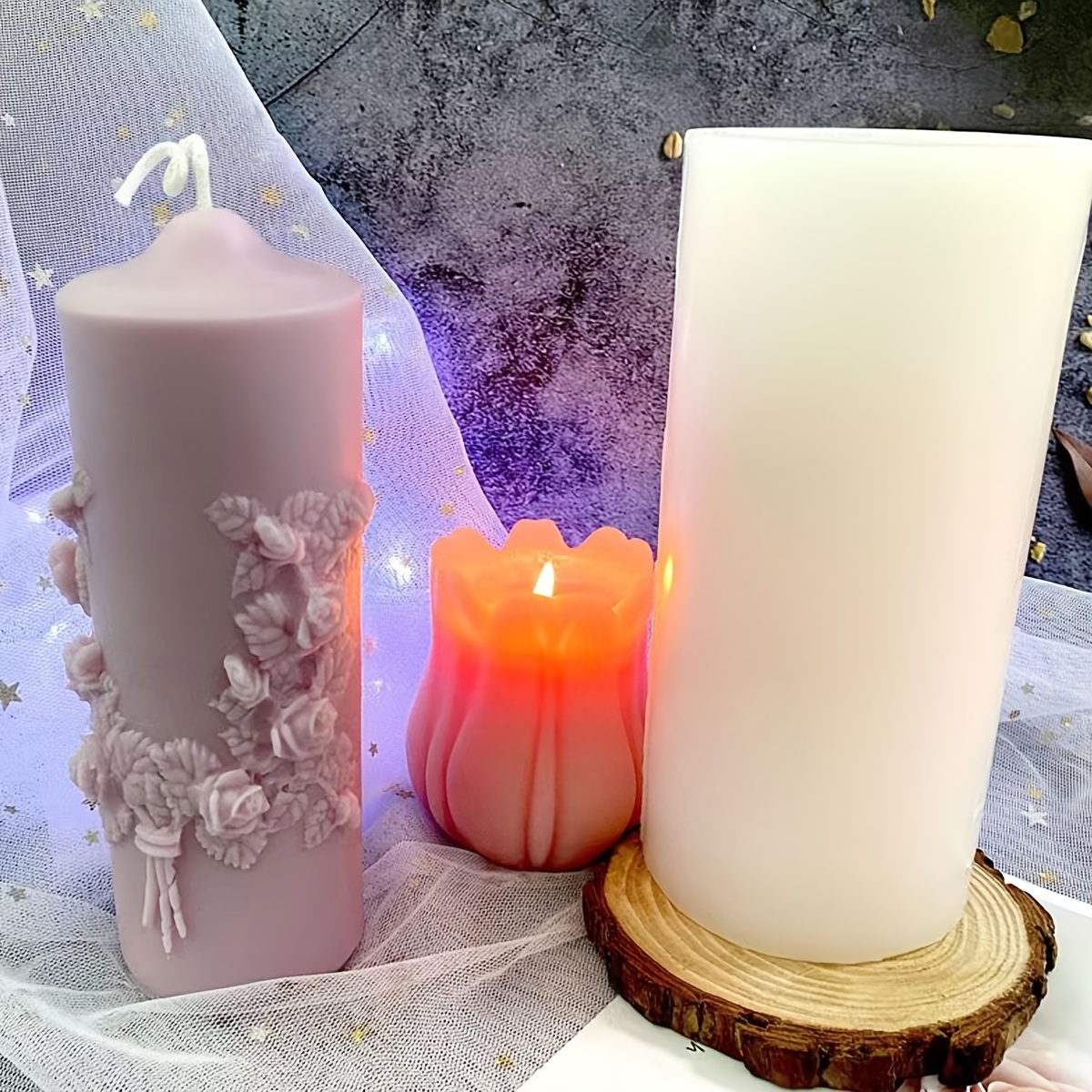 High Quality Carved Candle Mold-retro Cylinder Silicone Candle