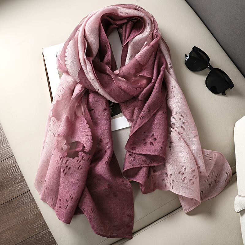 Gradient Scarf Leaf Pattern Versatile Shawl Beach Towel