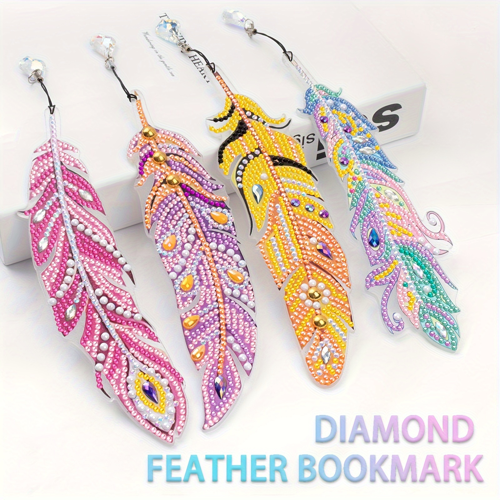 Diy Diamond Painting Feather Bookmarks 5d Diamond Drawing - Temu