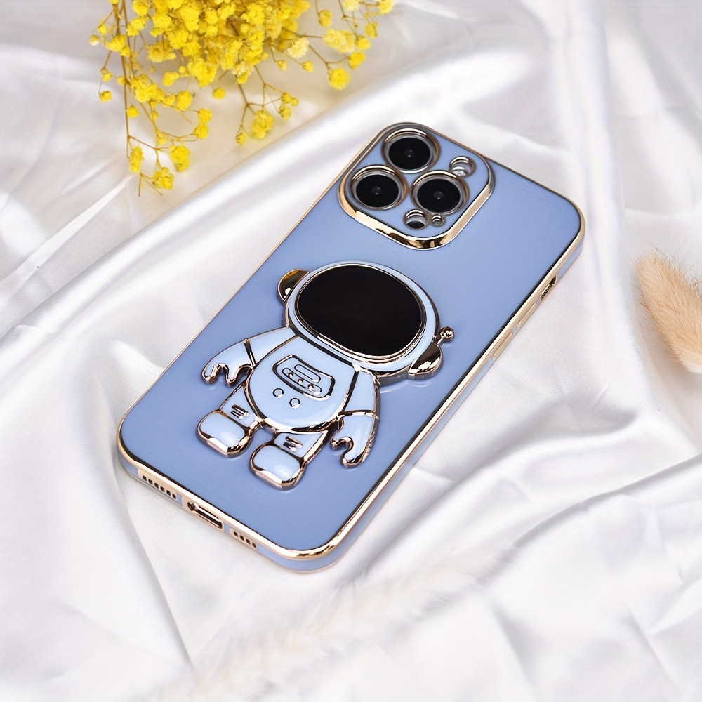 

Shockproof Soft Silicone Plating Phone Case With Astronaut Phone Holder & Colorful Rubber Tpu Cover - Perfect For Apple Iphone 14/13/12/11/xs/xr/x/8/7/se & Mini/plus/pro/max Se