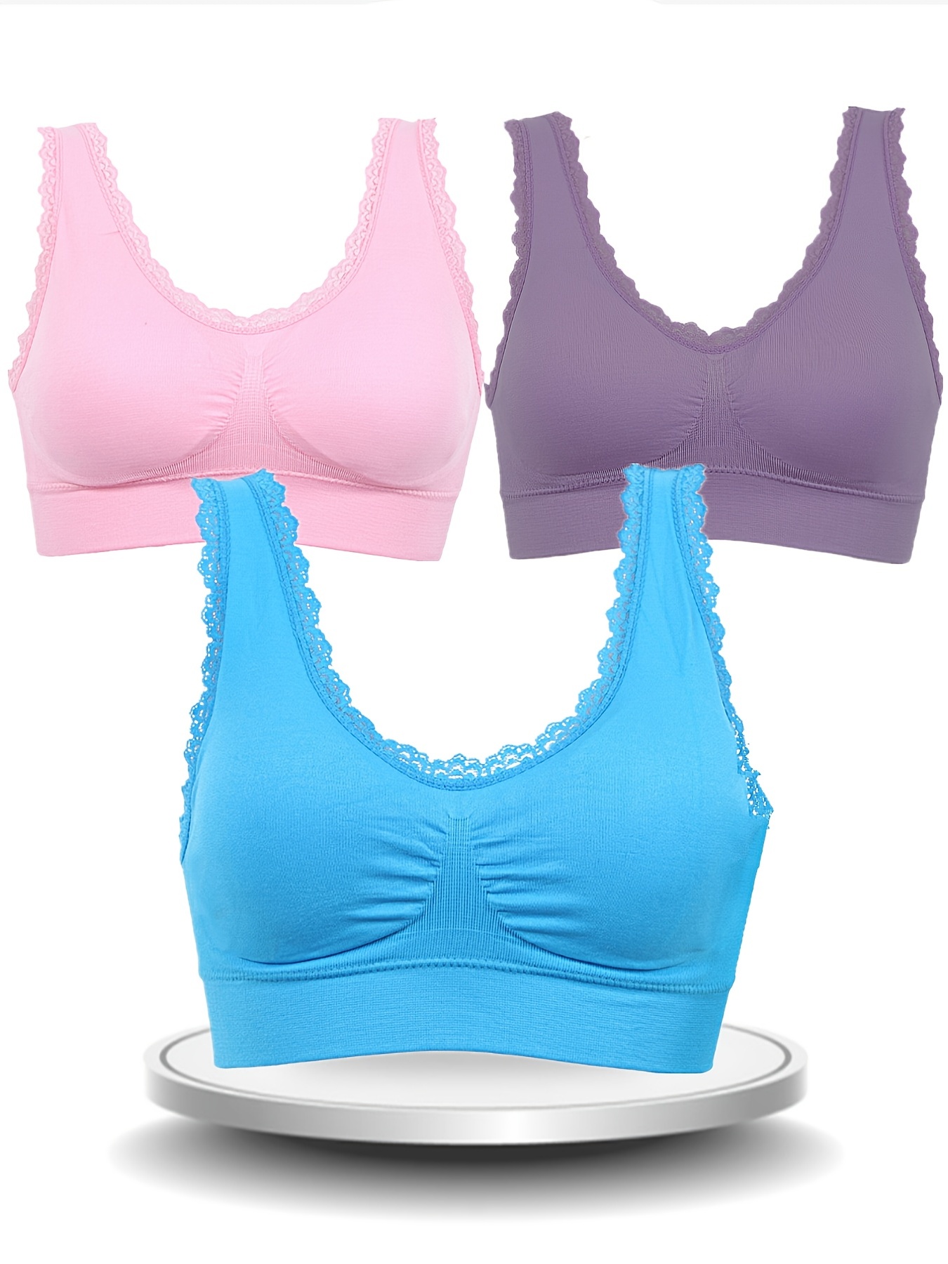 Contrast Lace Wireless Bra Comfy Breathable Criss Cross Back - Temu