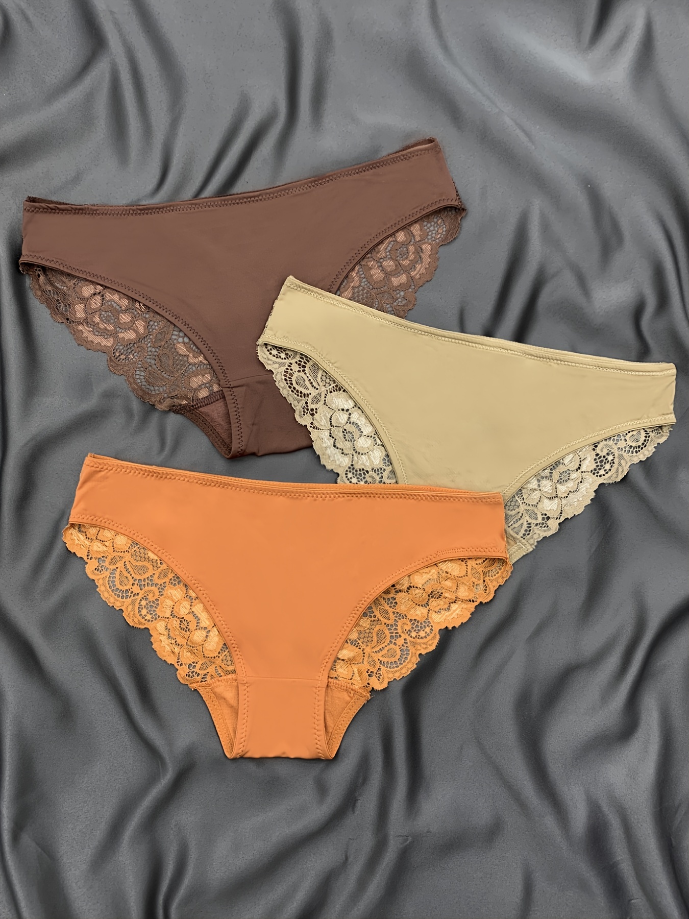 Lace Trim Soft Low Waist Briefs Panties Mixed Color Pack - Temu