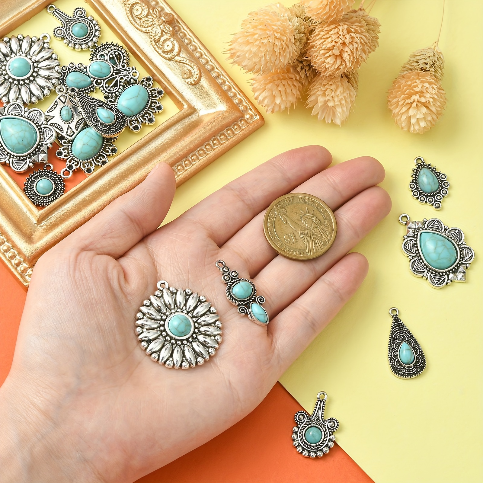 10pcs Enamel Silver Plated Blue Flower Charm Pendant Jewelry Making Bracelet Necklace DIY Earrings Accessories,Temu