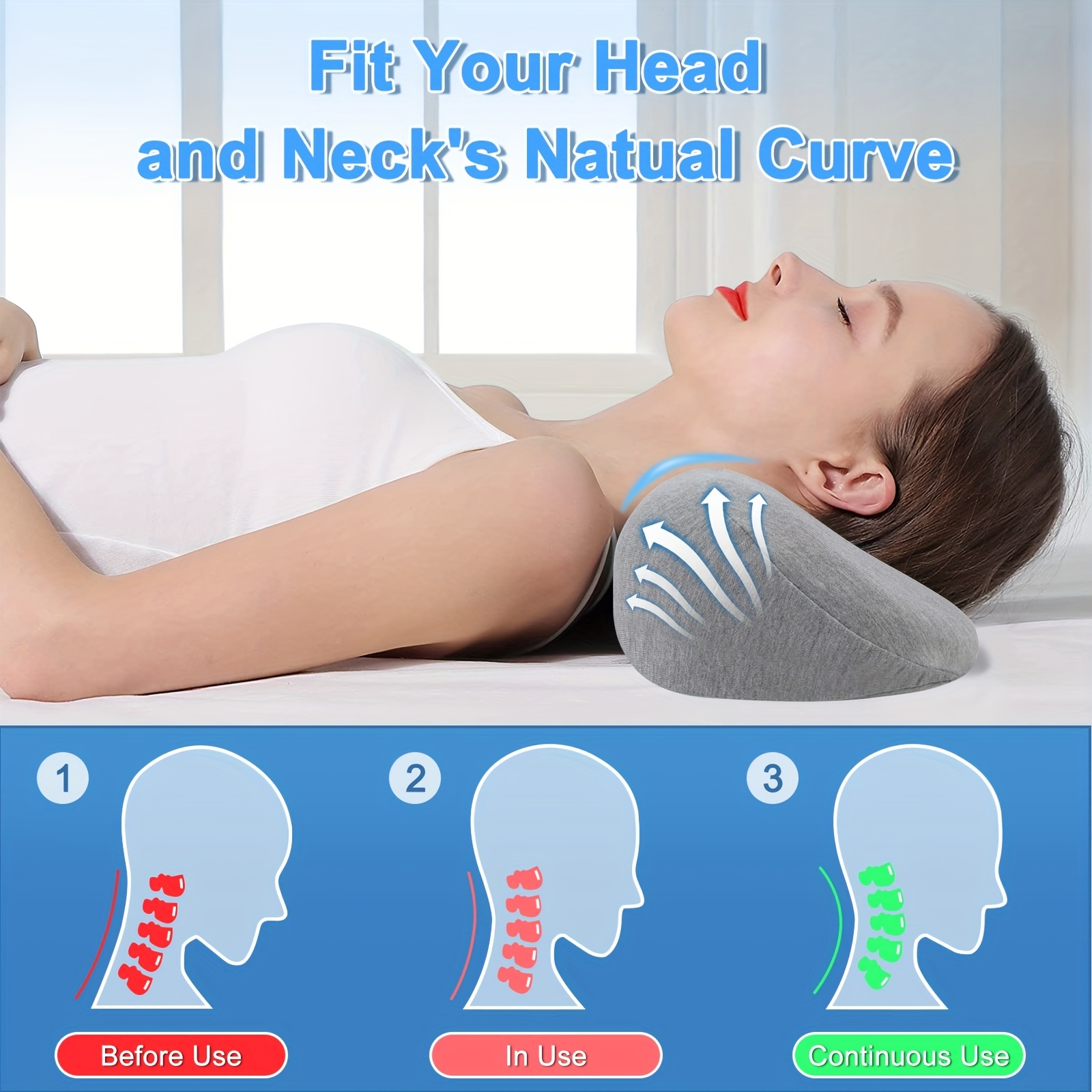 Almohada cervical para el cuello para aliviar el dolor de dormir, almohada  cervical de espuma viscoelástica para aliviar el dolor de cuello rígido