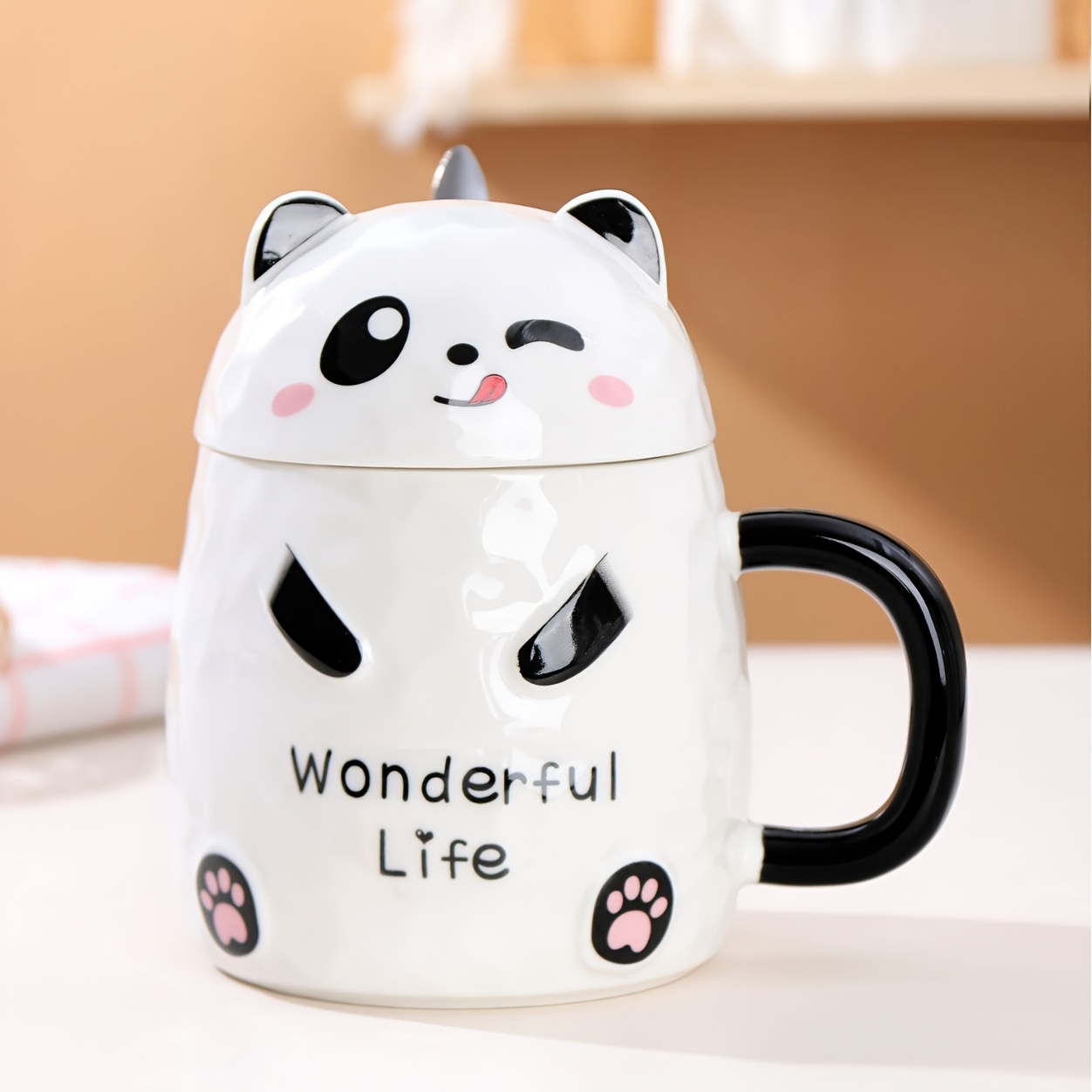 Cartoon Embossed Panda Mug, High-looking And Cute Ceramic Cup With Lid And  Spoon, Girl's Office Coffee Cup And Water Cup For Restaurants/cafes - Temu