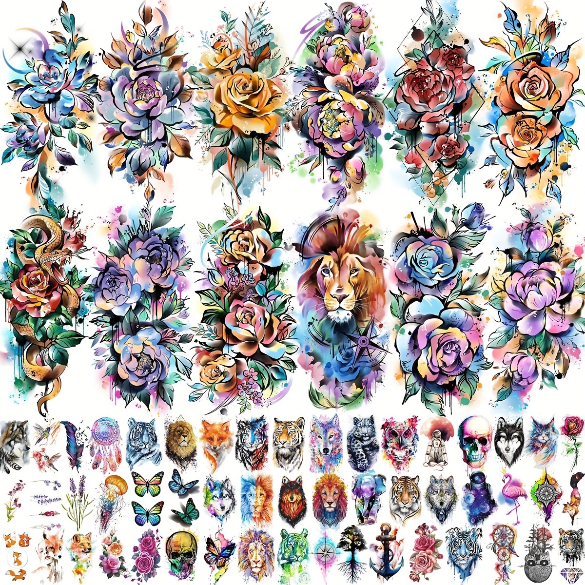 5 pcs Colorful Fantasy Feathers Waterproof Temporary Tattoo Sticker for  Body Art - Unique Watercolor Universe Design for Women and Men