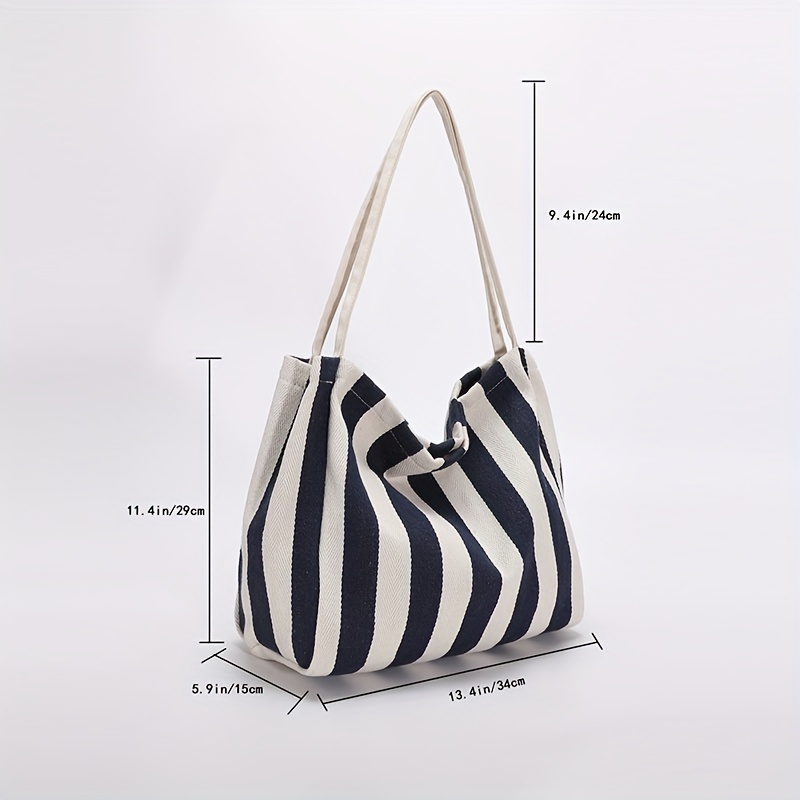 Simple Striped Pattern Canvas Bag, Lightweight All-match Shoulder Leisure  Handbag, Vacation Rope Handle Bag - Temu