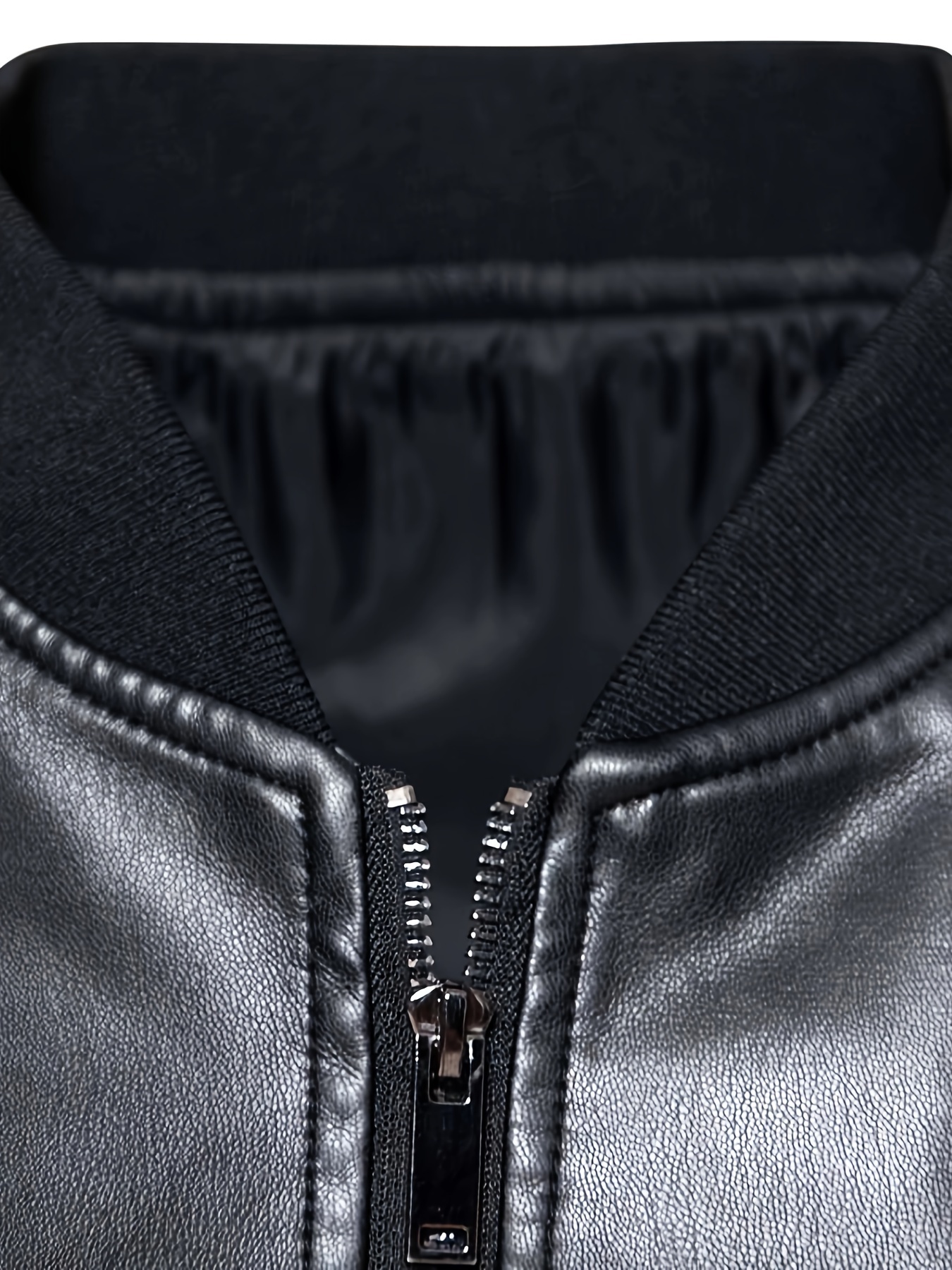Men's Solid Pu Leather Jacket Casual Zip Slim Fit Bomber - Temu