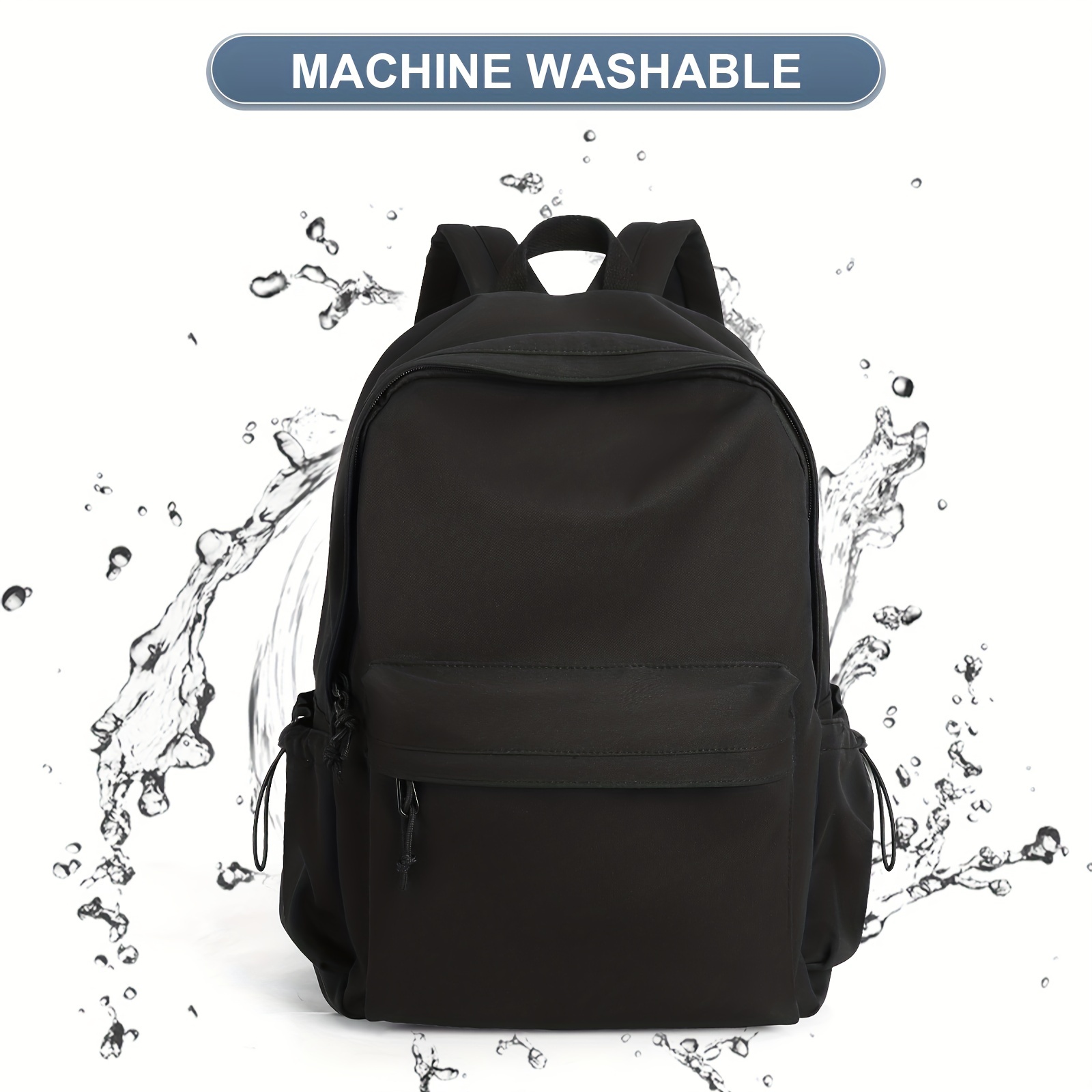 Solid Laptop Backpack Preppy Style Lightweight Travel Bookbag