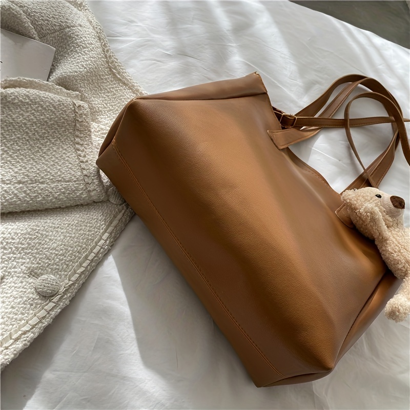 Beige Leather versatile Soft Tote bag
