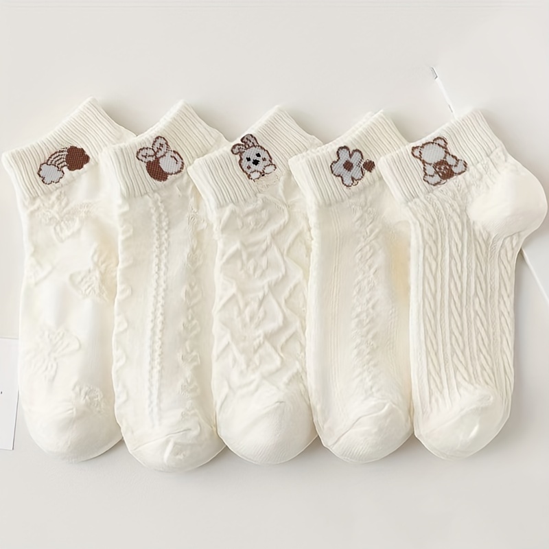 Image of 5-pair Set Of Sporty Casual Student Low-cut Socks For Girls, With Animal Print Patterns, Versatile Socks Suitable For , For Teenager