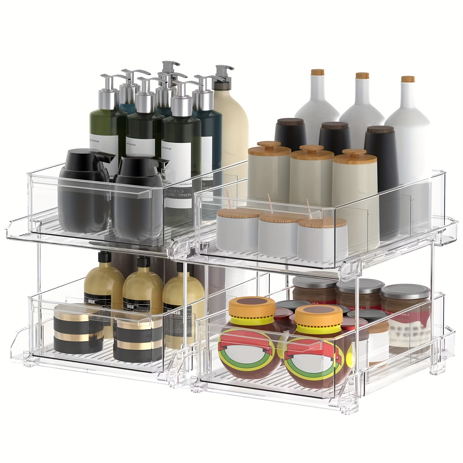 2 Tier Clear Organizer With Dividers, Multi-purpose Slide-out Storage  Container, Bathroom Kitchen Pantry Storage, Kitchen Pantry Medicine Cabniet Storage  Bins, Medicine Cabinet Organizer - Temu