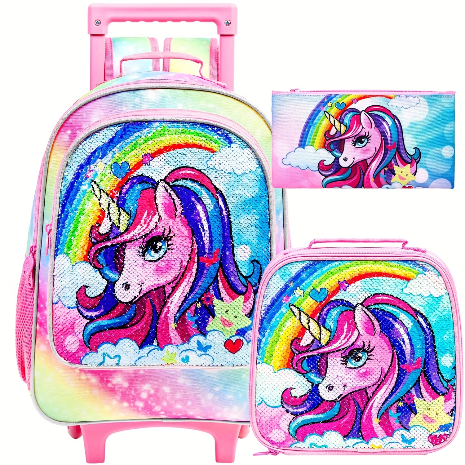 Unicorn Rolling Backpack Luggage School Bag Lunch Box Pencil Case