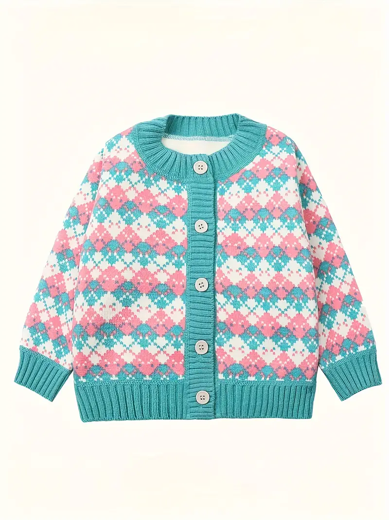 Young Girls Classic Argyle Pattern Knitted Cardigan Sweater - Temu New  Zealand