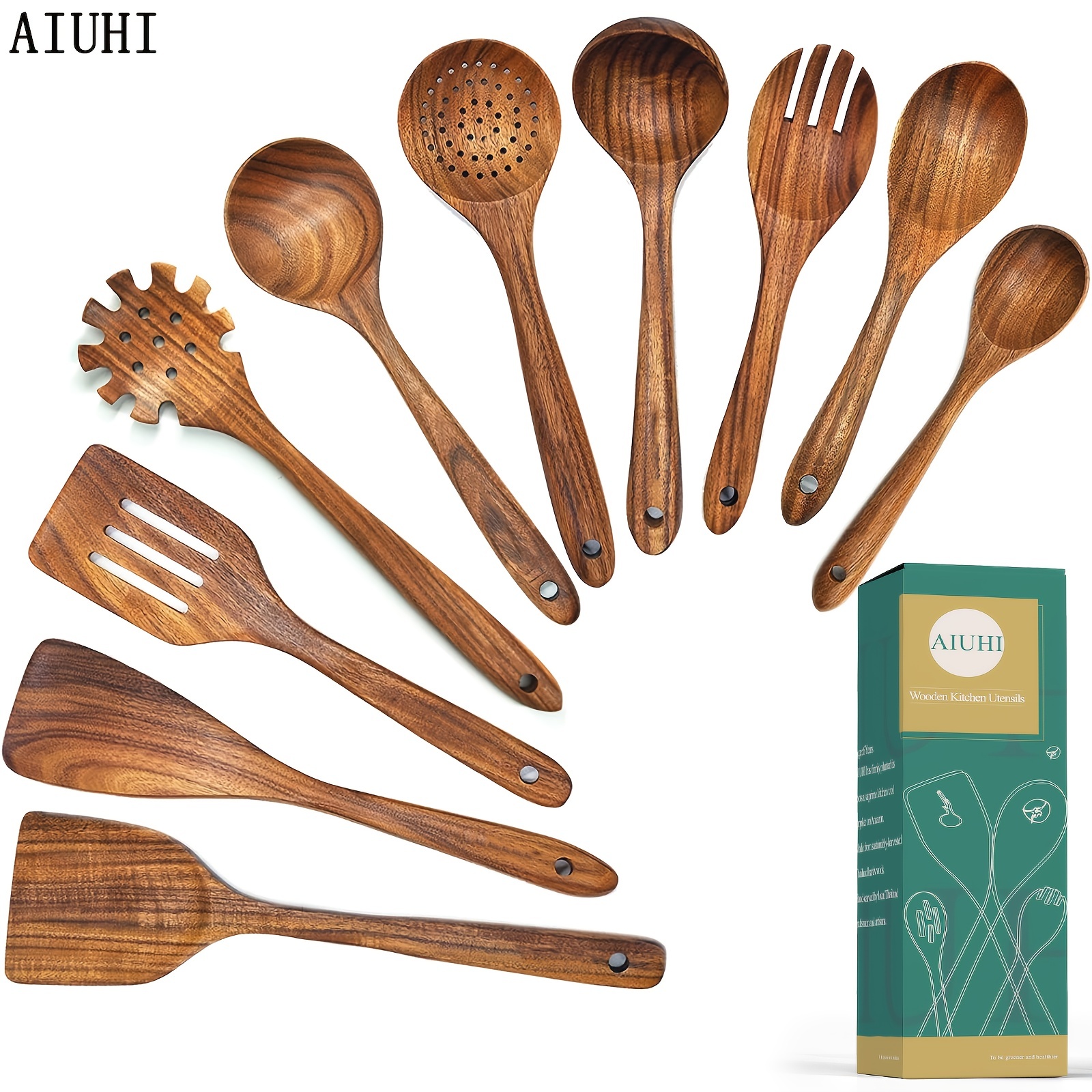 Juego de utensilios de cocina de madera, cucharas de madera para cocinar,  espátula de cocina de madera de teca Natural, incluye 7 paquetes, nuevo -  AliExpress