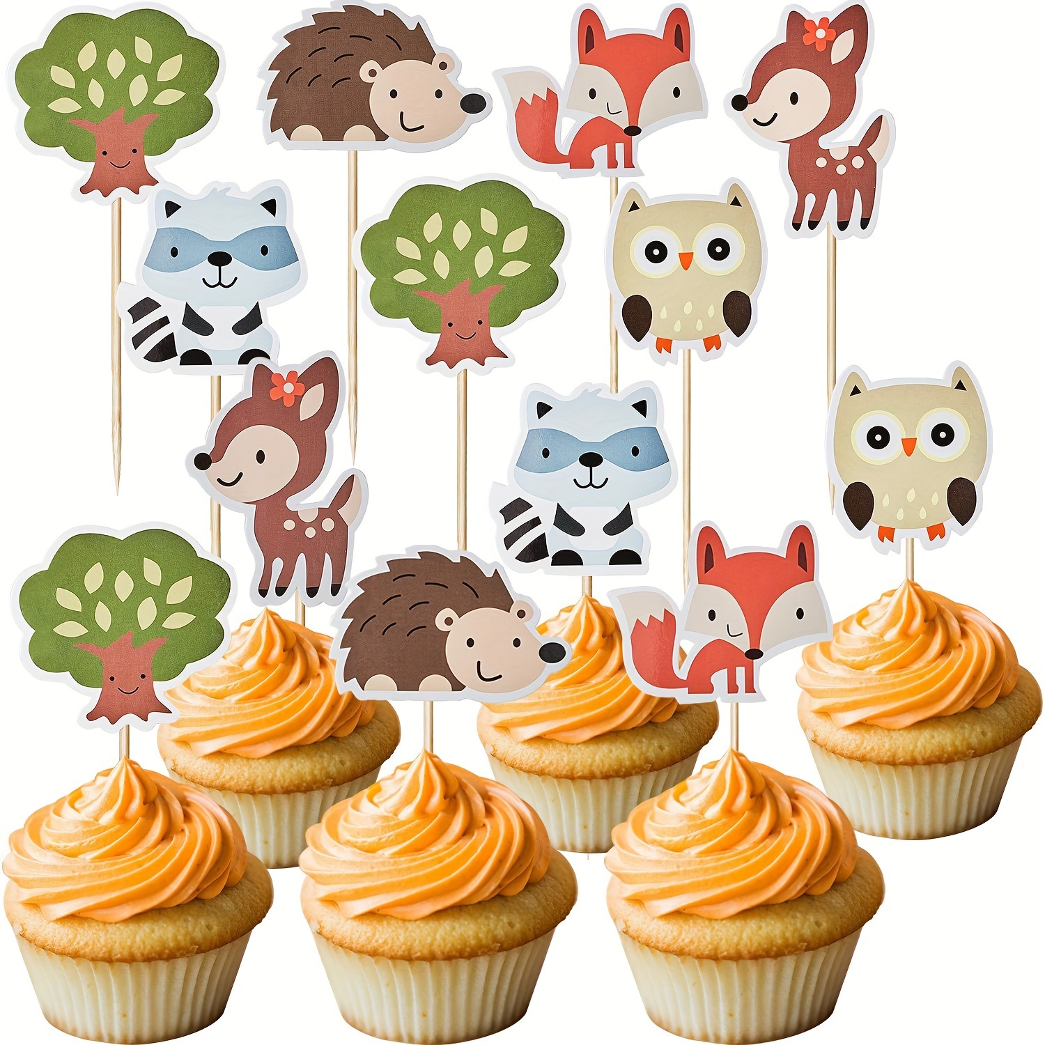 12pcs/set Fox Cupcake Toppers Woodland Animal Cake Picks for