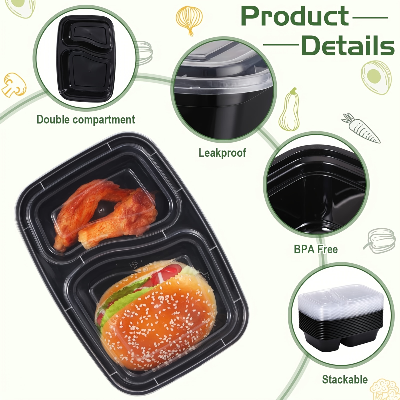 Glotoch 50 Pack 【32oz 2 Compartment】 Meal Prep Container Microwave Safe, Food  Prep Containers With Lids For Lunch/Deli/Takeout/Leftover, BPA-Free Freezer  & Dishwasher Safe, Black - Yahoo Shopping