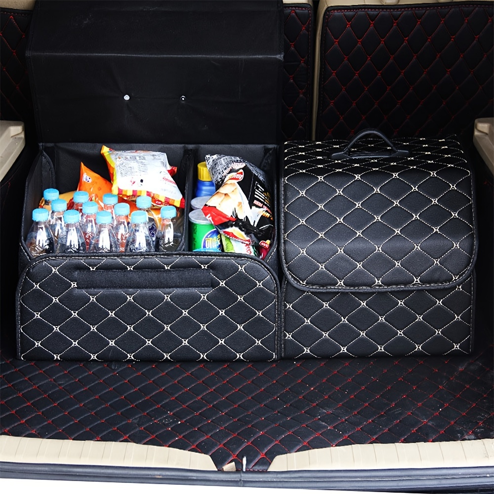 Zusammenklappbarer Mehrzweck-Kofferraum-Aufbewahrungsorganisator mit  Deckel, tragbare Autotasche zum Verstauen und Aufräumen, PU-Lederbox