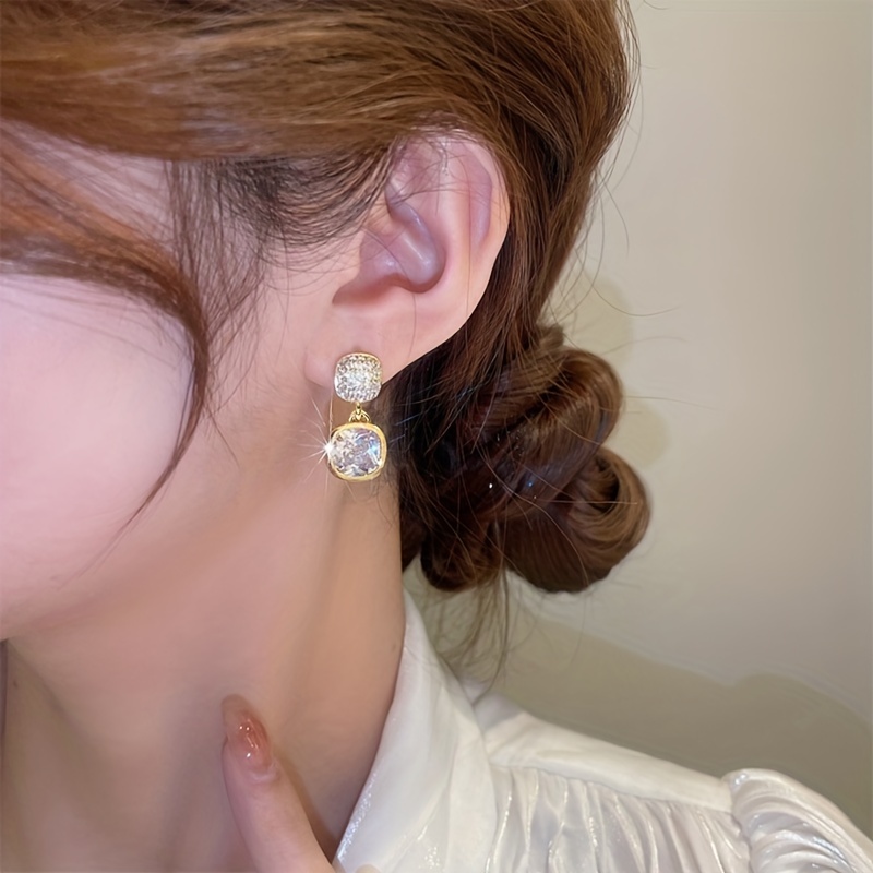 Geometric Square Rhinestone Crystal Stud Earrings for Women