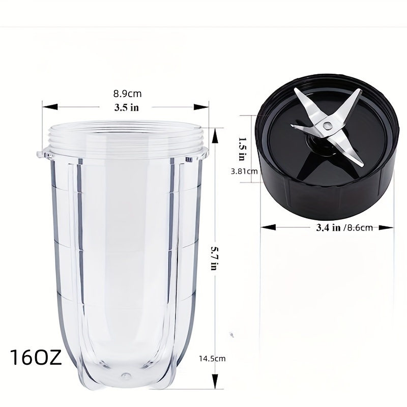 16OZ Replacement Cup and 12OZ Short Cup with Lip Ring and Stay-Fresh Lid  Replacement Cups Set Fits for Magic Bullet Blender Cups MB1001 Series