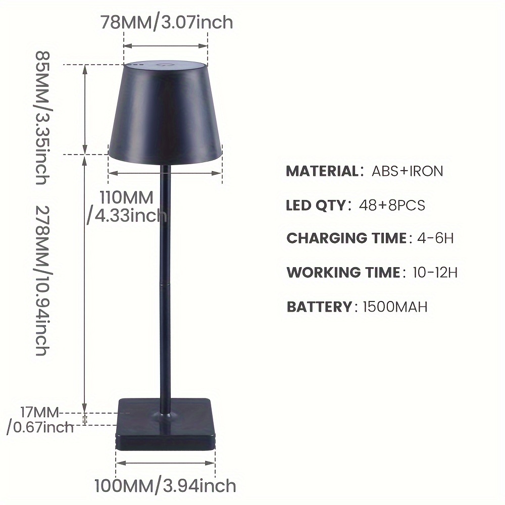 Lampe De Table Sans Fil Rechargeable 1PC, Lampe De Table Portable Pour  Chevet De Chambre À Coucher, Gradation Tricolore, Gradation Continue,  Adaptée À La Cour Extérieure, Au Balcon, Au Camping - Temu