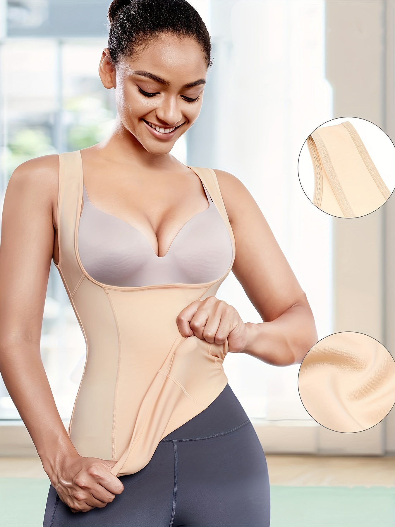 SCARBORO Compression Shapewear Tank Top for Women Tummy Control Camisole  Slimming Body Shaper Waist Trainer Cami Seamless Beige at  Women's  Clothing store