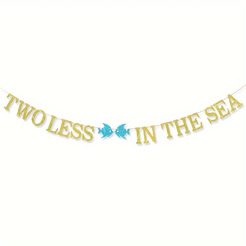 Golden Glitter Two Less Fish In Sea Pull Flag Nautical Theme