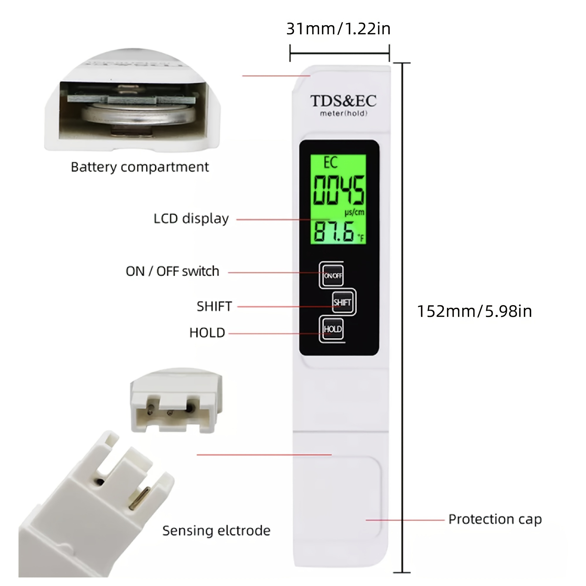 1 Water Quality Tester Tds Ec Meter Digital Lcd Display - Temu