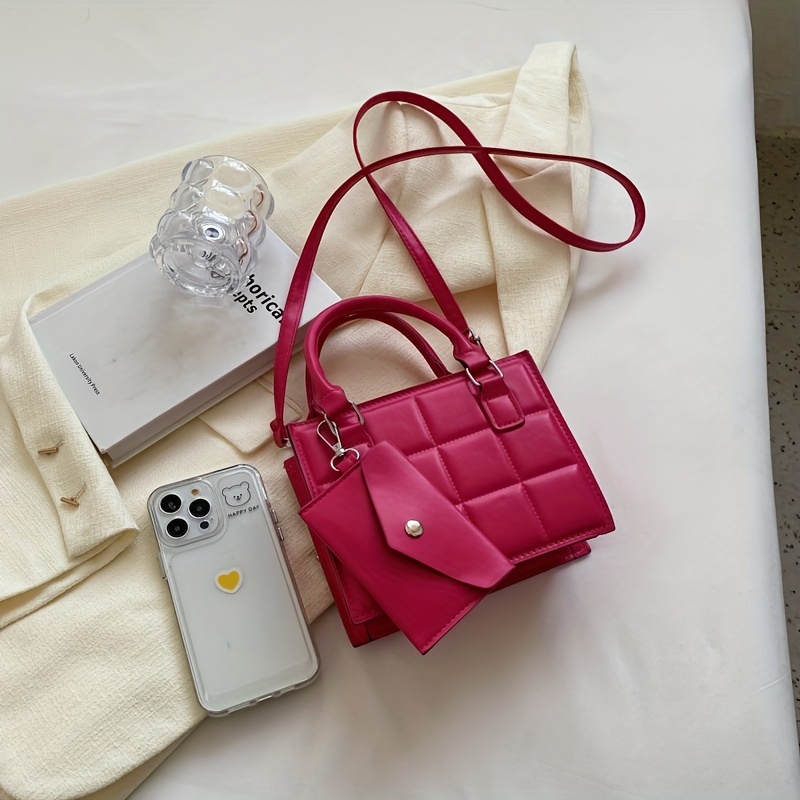 Plaid Square Crossbody Bag with Clutch Purse