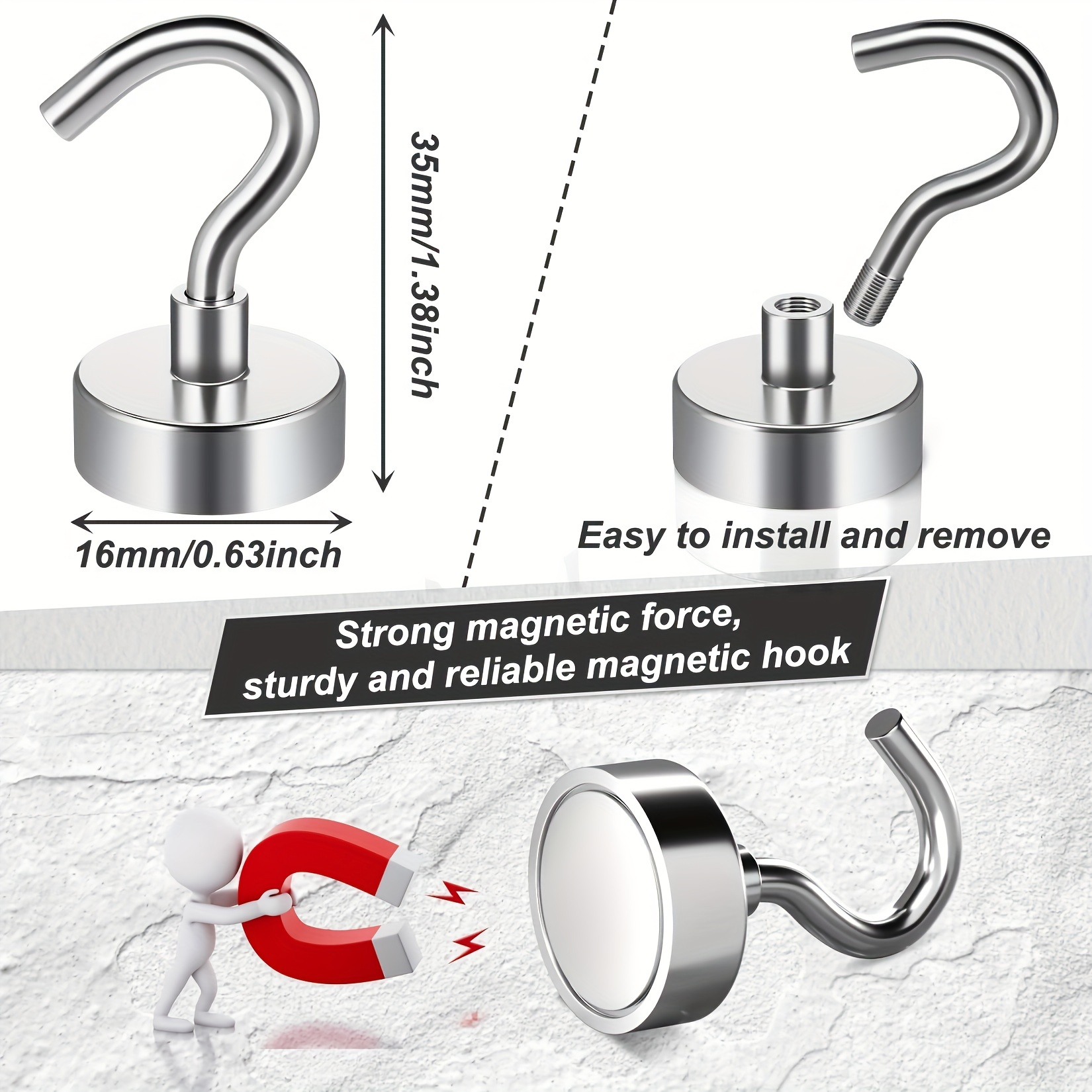 Large Magnetic Hooks 2 inch Neodymium Hook Magnets