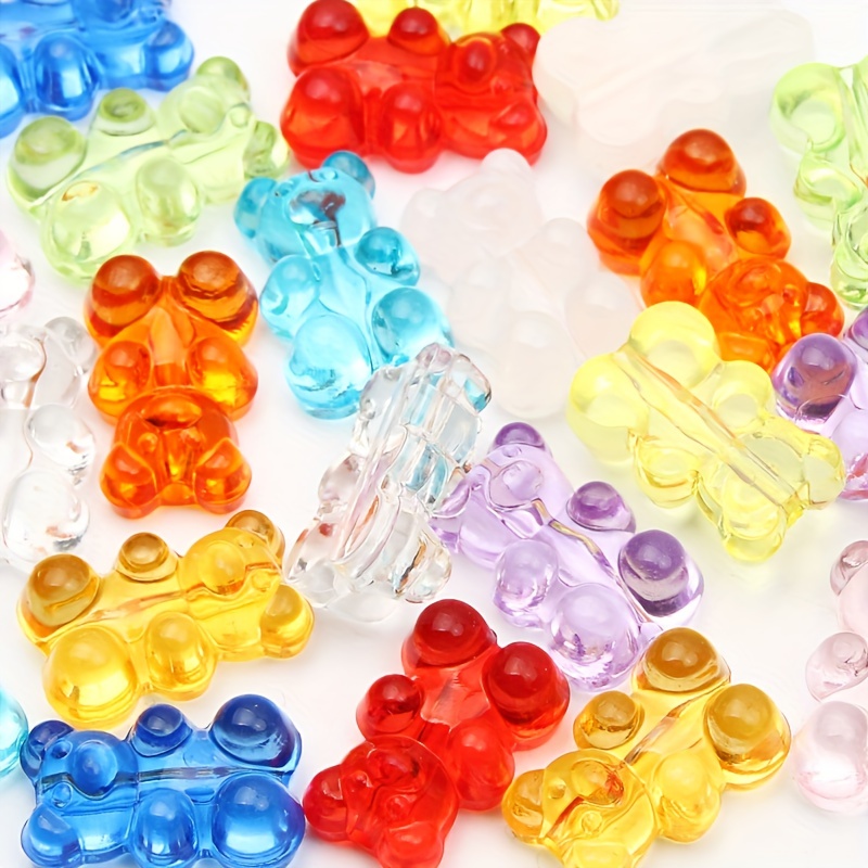 Mixed Solid Color Gummy Bear Rubber Acrylic Loose Beads For - Temu