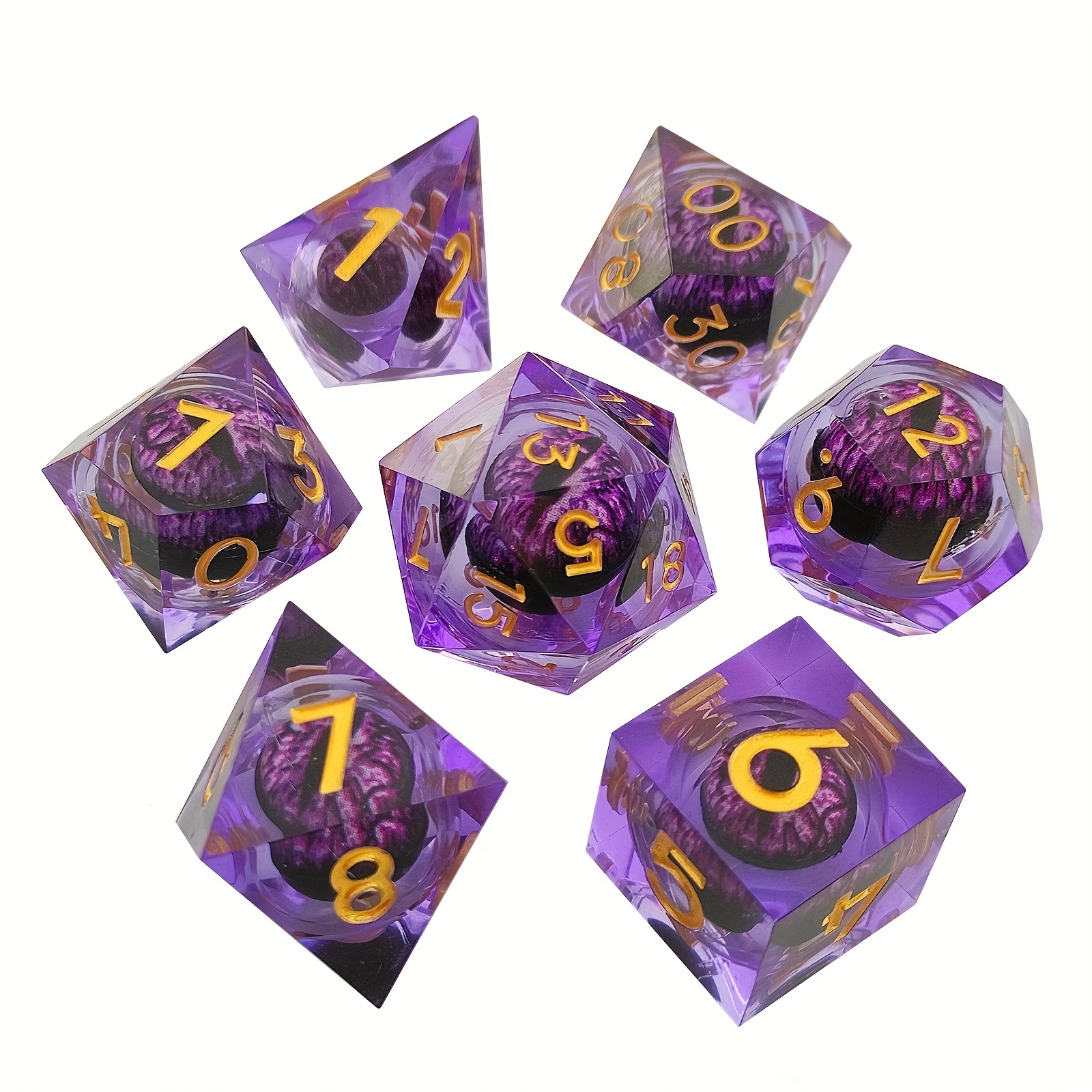 Acquista Set di dadi DND in resina Dungeon and Dragon Dadi poliedrici fatti  a mano in oro blu con bordo affilato per giochi di ruolo D20 D12 D10 D8 D6  D6