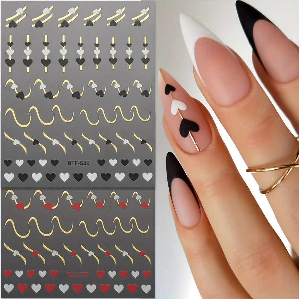 Valentine's Day Nail Stickers 3d Self Adhesive Heart Design - Temu