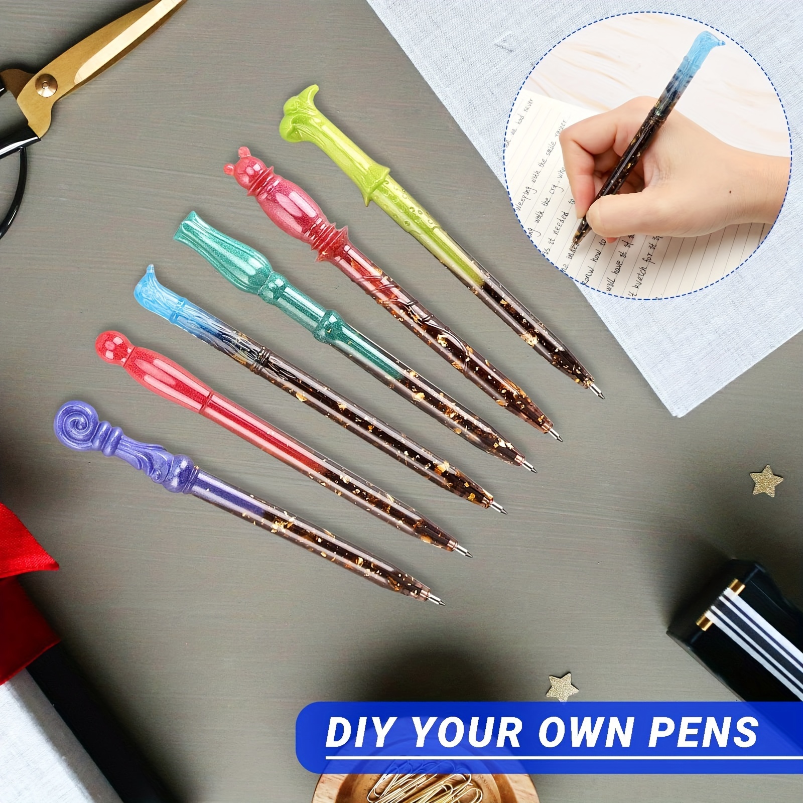 Weenkeey 6 Pcs Pen Resin Molds Ballpoint Pen Silicone Mold Pen Shape Resin  Casting Molds with 10 Pcs Ink Pen Refills for DIY Pen Crafts