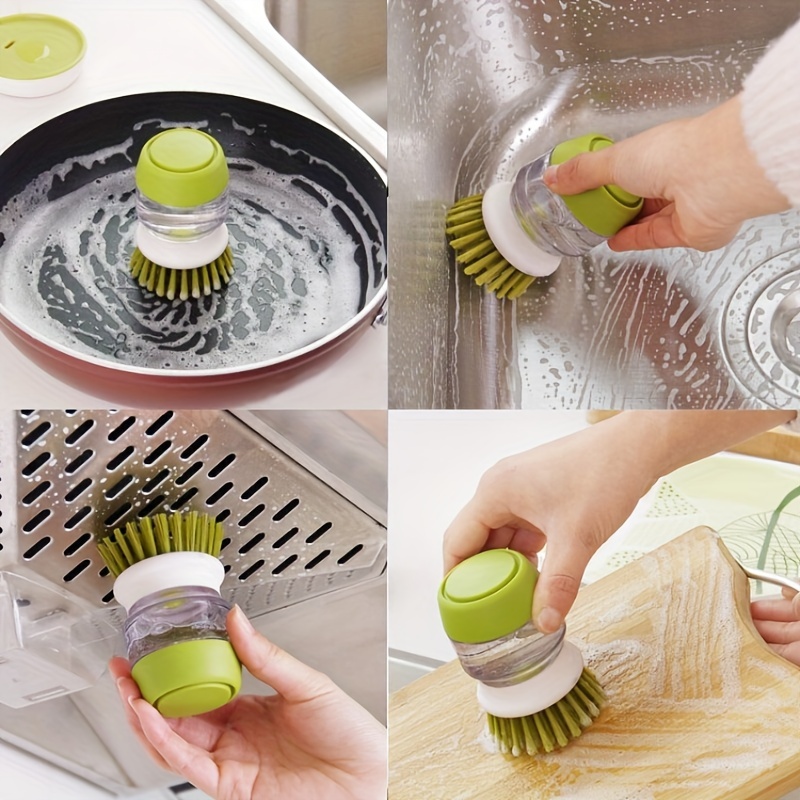 Soap Dispensing Palm Scrub Brush With Drip Tray, Washing Brush For