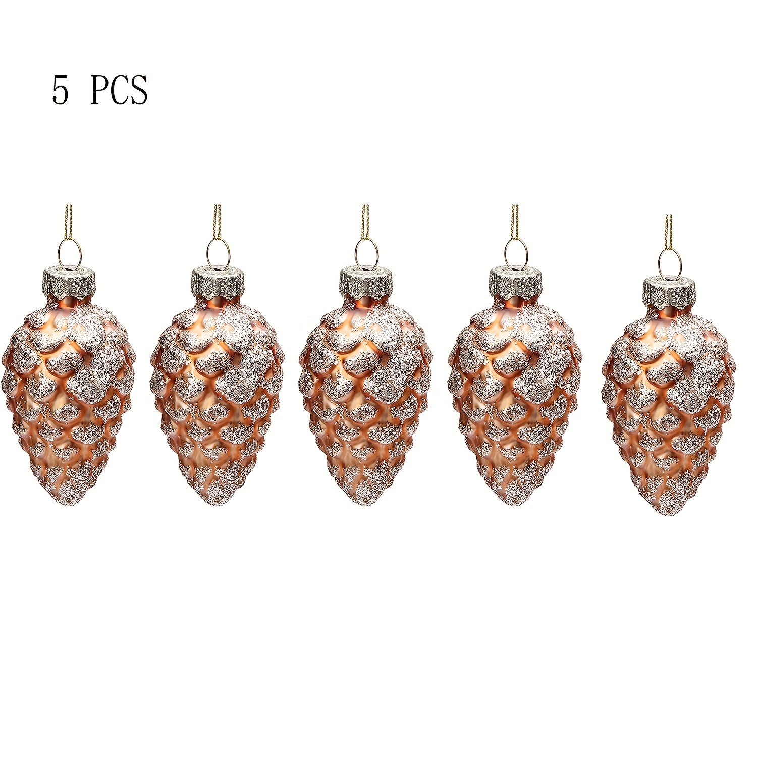 12 PCS Christmas Pinecone Glass Ornaments-Hanging Pine Cone Painted,Glitter  Pinecone Ornament for Xmas Tree DIY Party Decor