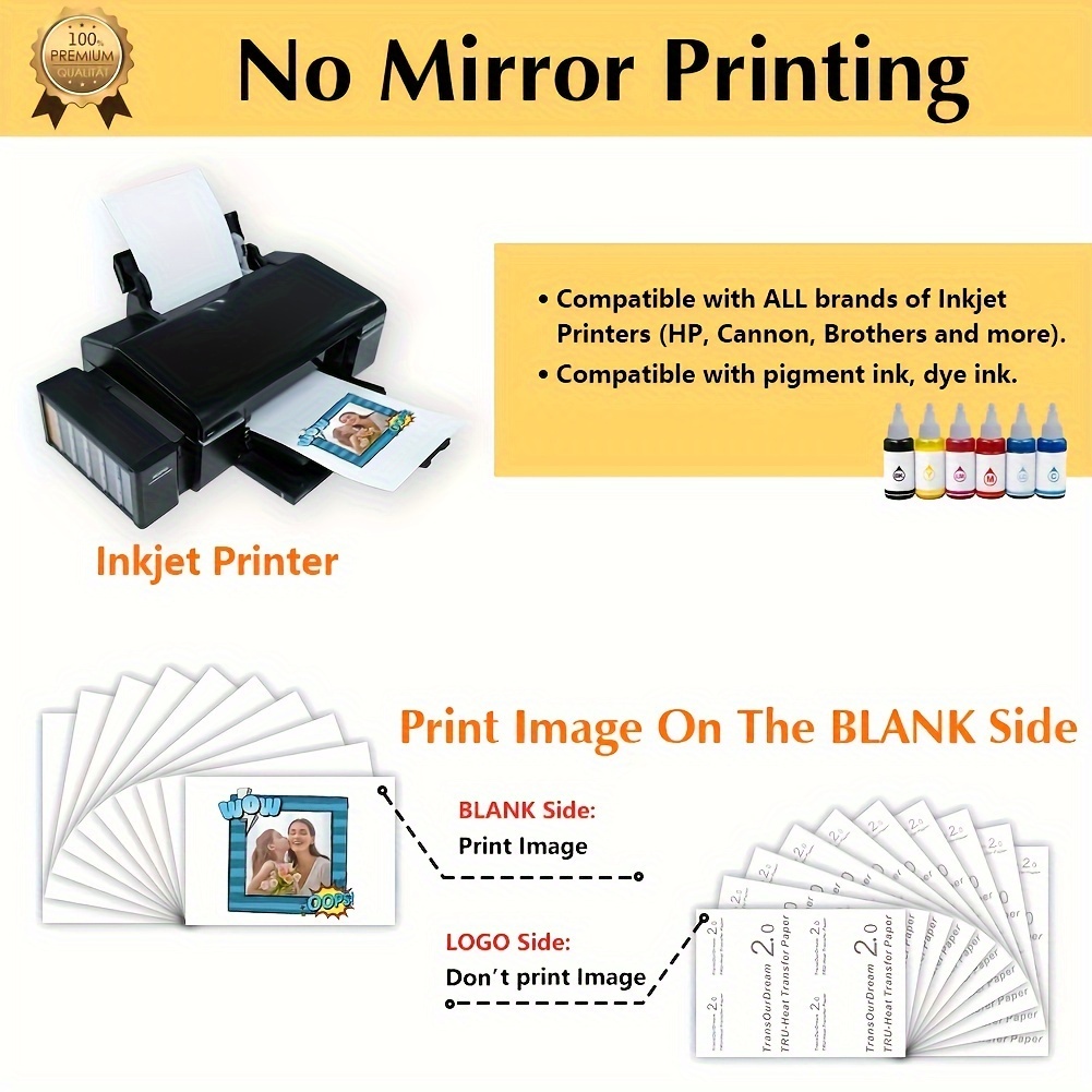 Printable Heat Transfer Vinyl Paper Inkjet Printer Iron on HTV for Dark Fabrics