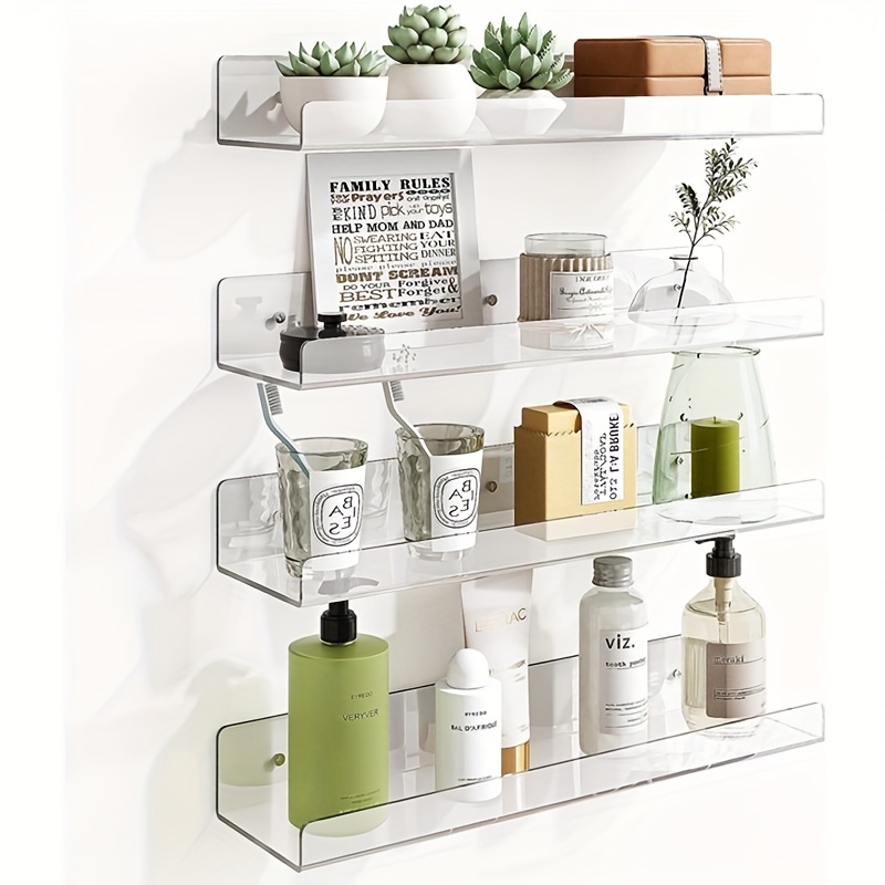 Wall Mount Storage Rack, Acrylic Floating Shelf Plant Holder Shower Caddy  Cosmetic Organization Holder, Kitchen Accessories, Bedroom Accessories,  Wall Decor, Home Decor, Household Storage And Organization, Bathroom  Accessories - Temu