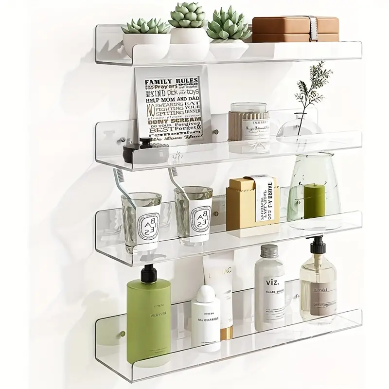 Wall Mount Storage Rack, Acrylic Floating Shelf Plant Holder Shower Caddy  Cosmetic Organization Holder, Kitchen Accessories, Bedroom Accessories,  Wall Decor, Home Decor, Household Storage And Organization, Bathroom  Accessories - Temu