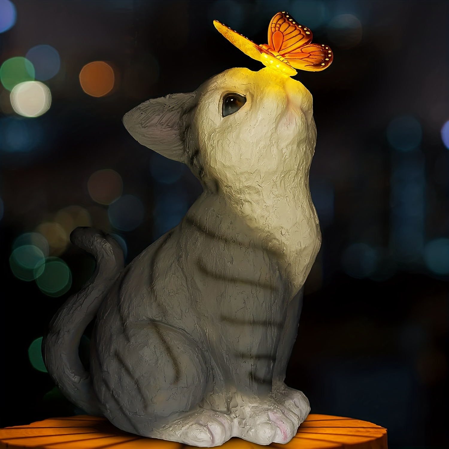 1pc Statue de jardin de chat, chat avec figurine de papillon