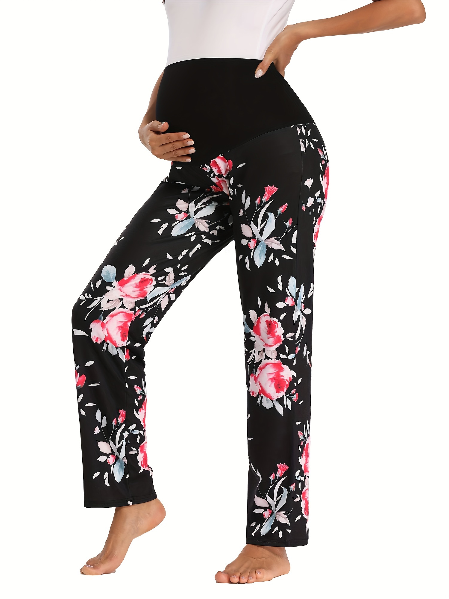 Women's Maternity Contrast Color Flared Pants Spring Fall - Temu Canada