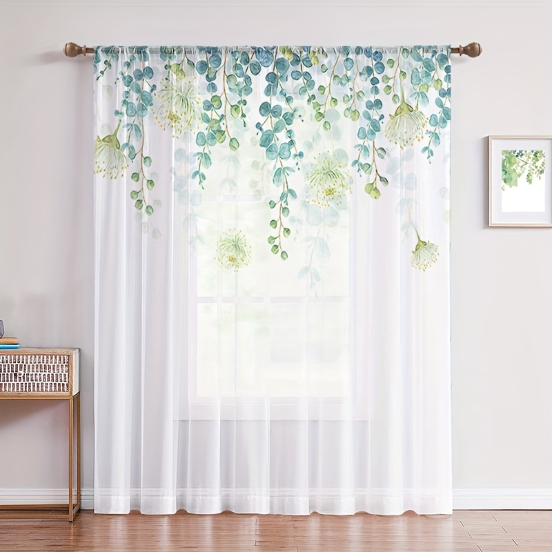 1 Pieza Cortinas Transparentes Jacquard Hoja Dorada Sala - Temu