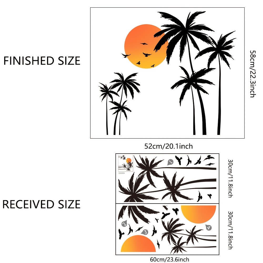 Palm Tree Wall Sticker Mediterranean Style Summer Sunset - Temu