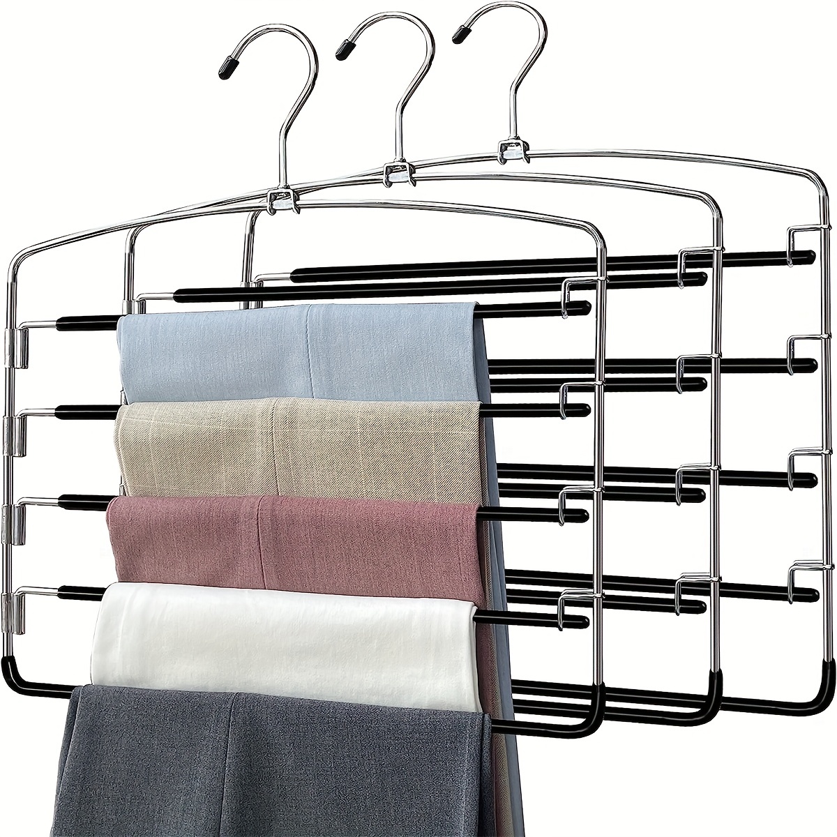 

1pc 5-tier No-slip Metal Pants Hanger, Durable Clothes Rack For Ties, Pants, Scarves, Household Space Saving Organizer For Closet, Wardrobe, Home, Dorm