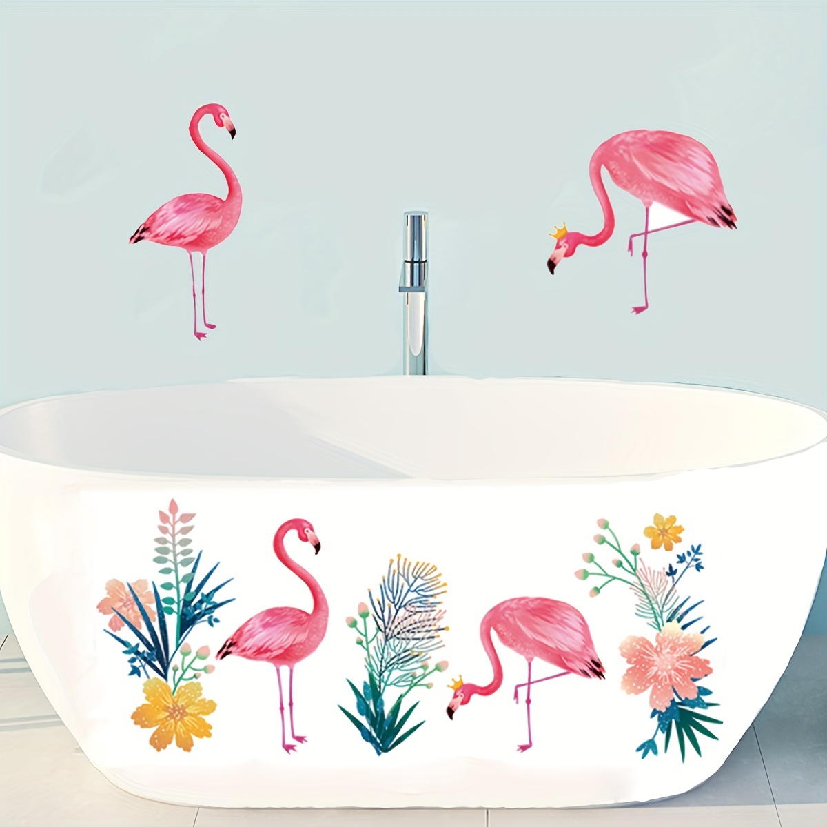 Flamingo Bathtub Appliques, Anti Slip Petal Pattern Bathtub