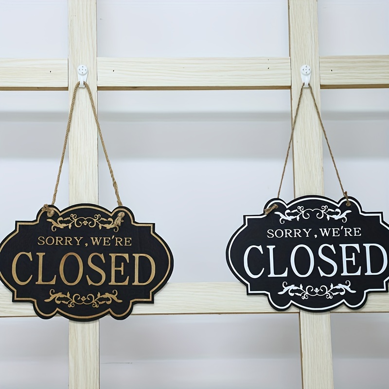 Segno aperto / chiuso, placca della porta in legno, cartello della porta  del negozio in legno doppio, segno appeso laterale
