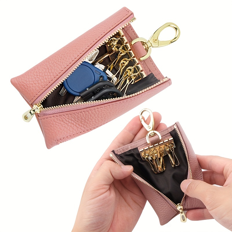 Genuine Leather Wallet Car Key Holder Case Keychain Bag Zip Pouch with Card  Slot