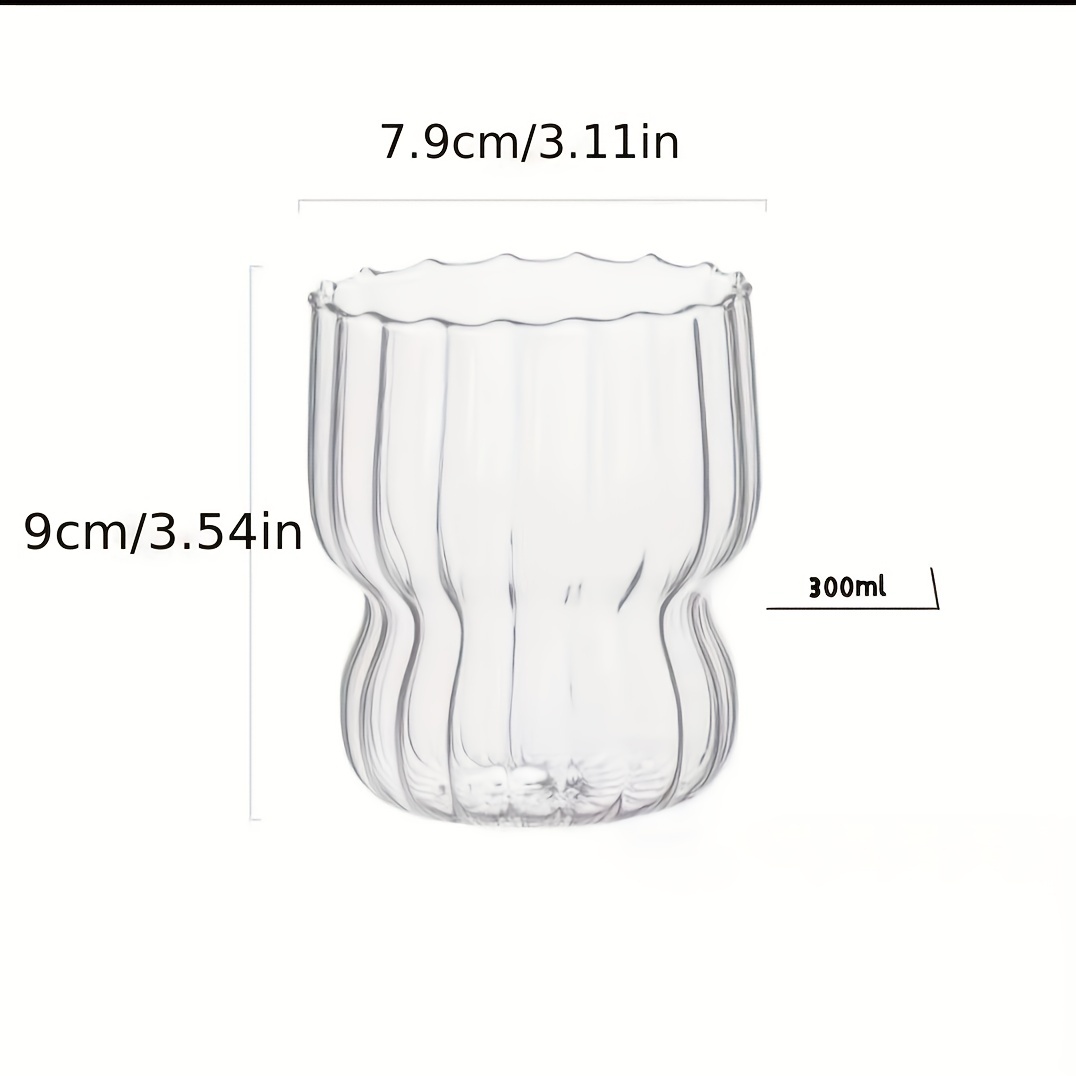 Ribbed Glass Cup, Clear Glass Water Cup, Cute Origami Style Iced