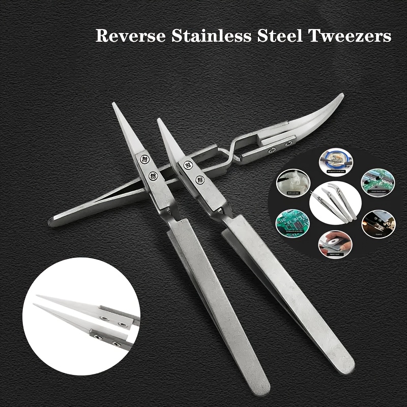 3 Pieces Craft Tweezers Cross Locking Tweezers Reverse Curved