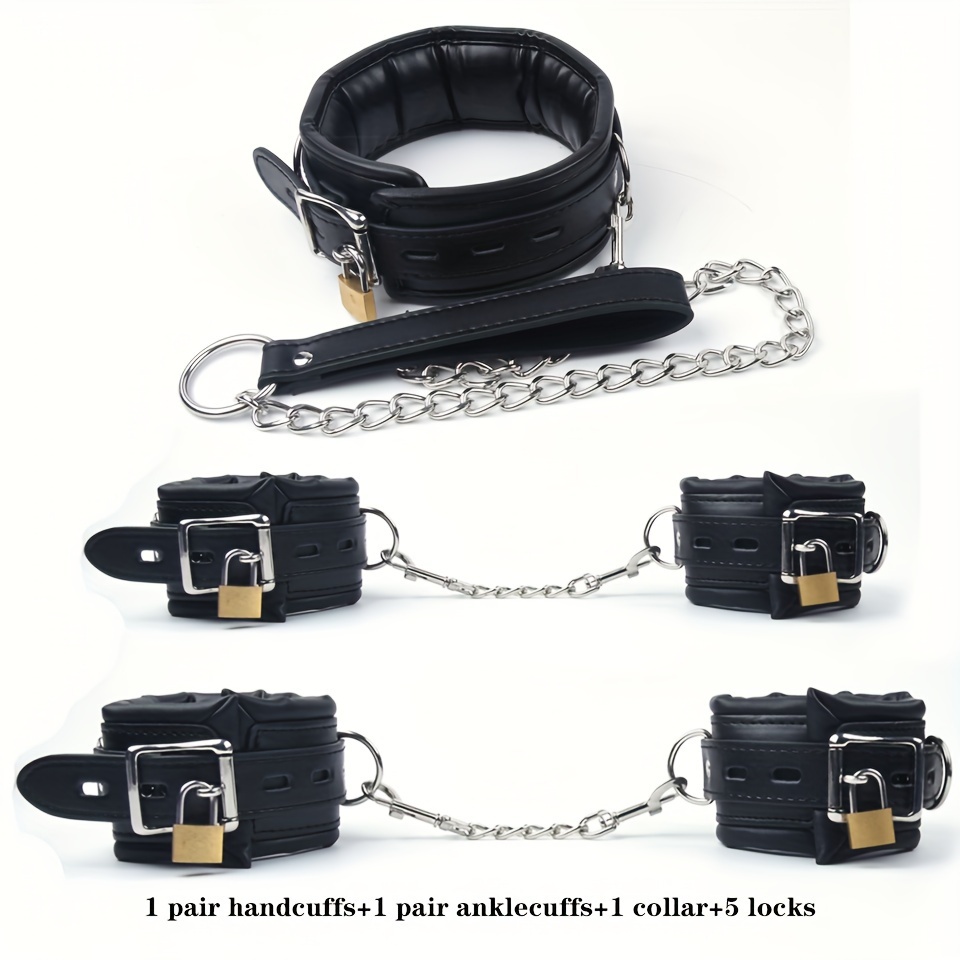 Bdsm Black Leather Sponge Handcuffs Sex Ankle Cuffs Bondage Temu